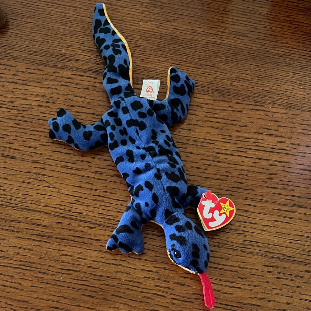 Rare “Lizzy” Ty Spotted Blue and Black Reptile Plush - 1995